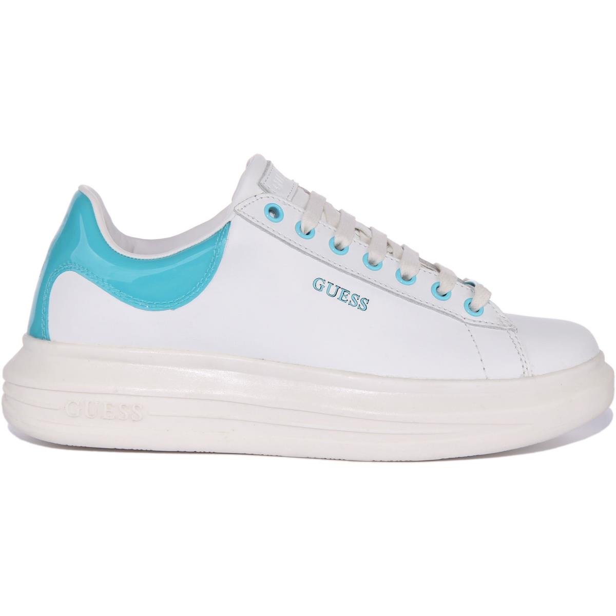 Guess Fl5Viblea12 Vibo Women Leather Blend Sneaker In White Blue Size US 5 - 11