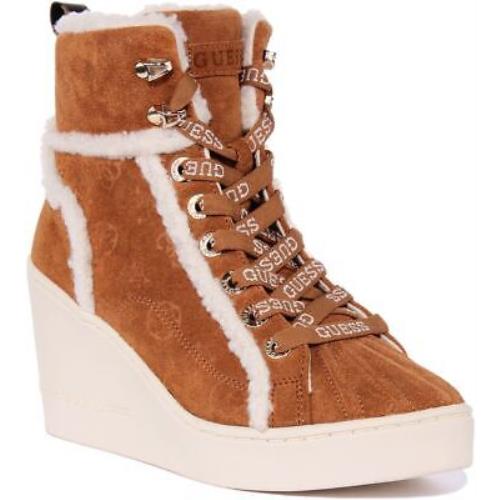 Guess Fl8A2Afal12 Adalen Womens Lace Up Wedge Sneakers In Cognac Size US 5 - 11