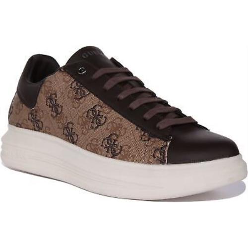 Guess Vibo 4G Logo Leather Sneakers Beige Brown Mens US 7 - 13