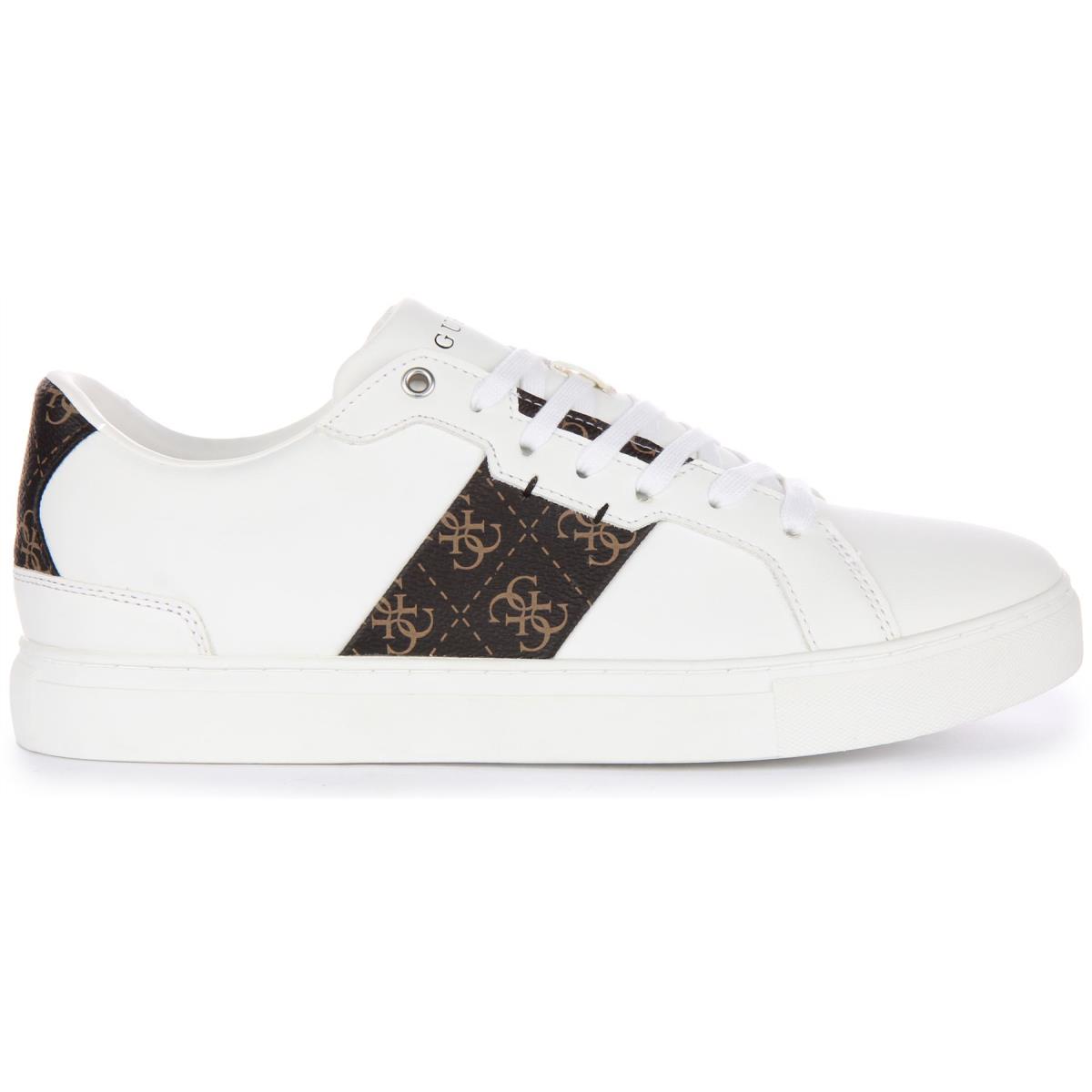 Guess Todi 4G Peony Logo Leather Sneaker White Brown Mens US 7 - 13