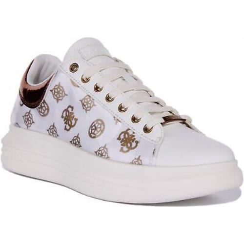 Guess Fl5Vibfab12 Vibo Womens Lace Up Sneakers In White Bronze US Size 5 - 10