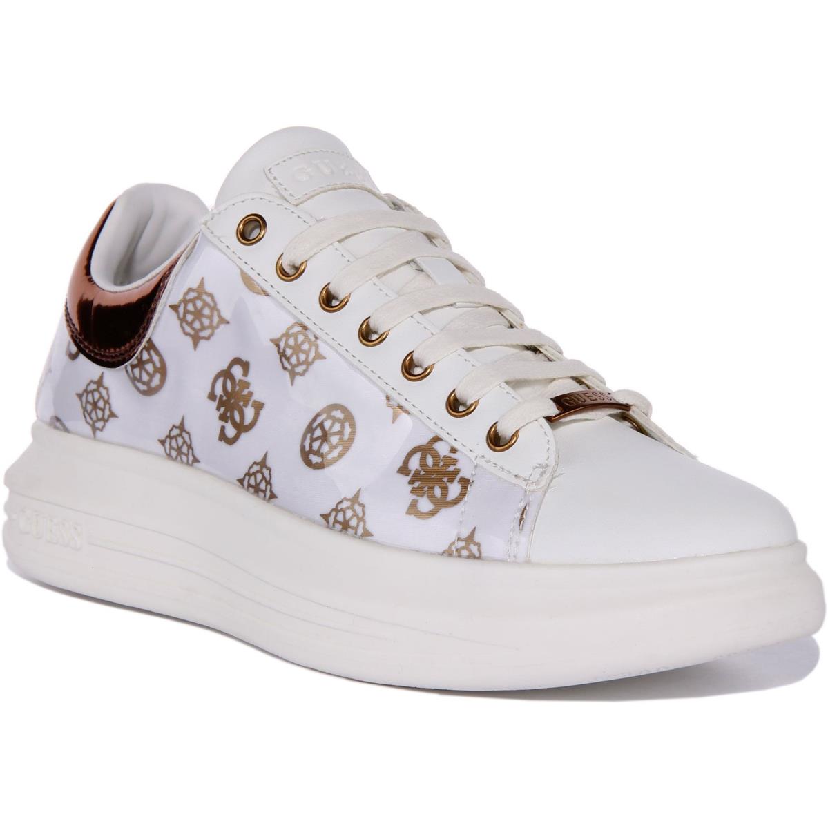 Guess Fl5Vibfab12 Vibo Womens Lace Up Sneakers In White Bronze US Size 5 - 10 WHITE BRONZE