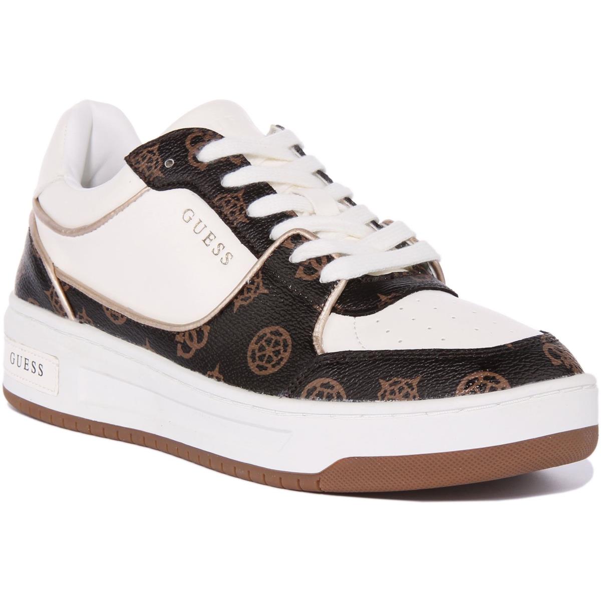 Guess Fl8Tkysmf12 Tokyo Womens Lace Up Low Sneaker In White Brown Size US 5 - 11 WHITE BROWN