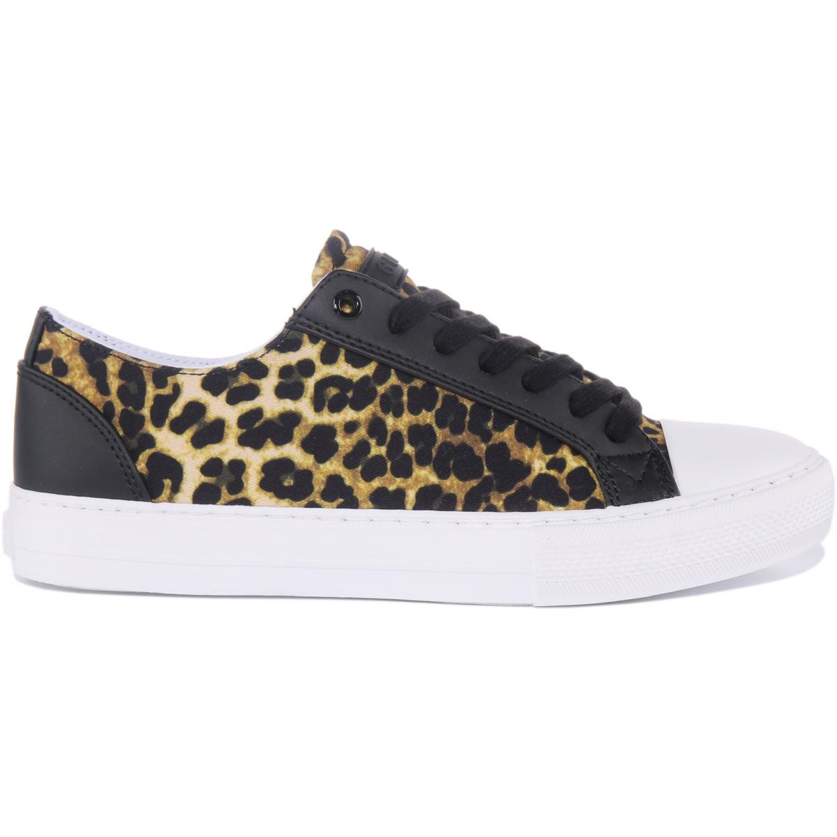 Guess Fl6Pssfap12 Womens Lace Up Canvas Sneakers In Leopard Size US 5 - 11