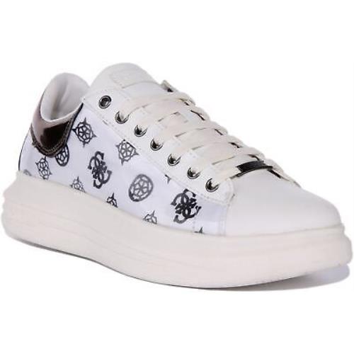 Guess Fl5Vibfab12 Vibo Womens Lace Up Sneakers In White Silver Size US 5 - 11