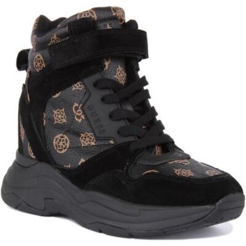 Guess Fl8Oadfap12 Orlando Womens Wedge Sneakers In Black Brown Size US 5 - 11