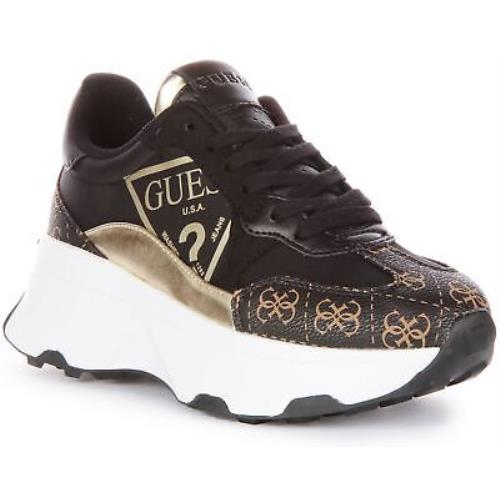 Guess Calebb Triangle-logo Running Sneaker In Black Brown Size US 5 - 10