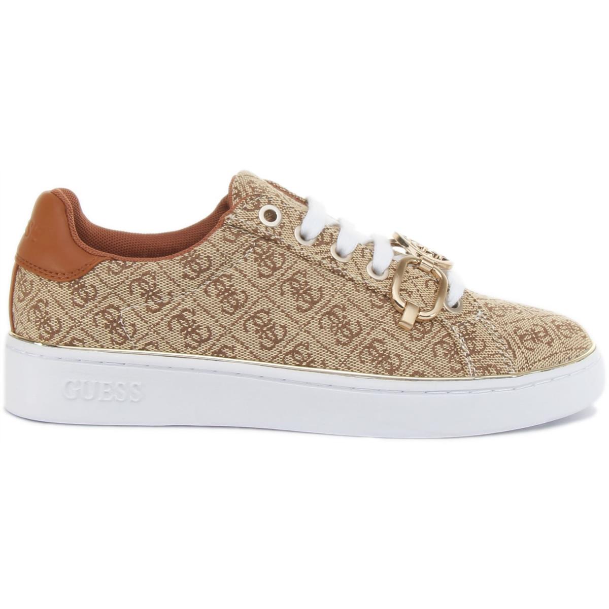 Guess Womens Babee Lace Up Trainers In Beige Brown Colour Size US 4 - 9