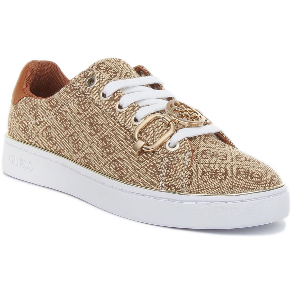 Guess Womens Babee Lace Up Trainers In Beige Brown Colour Size US 4 - 9 BEIGE BROWN