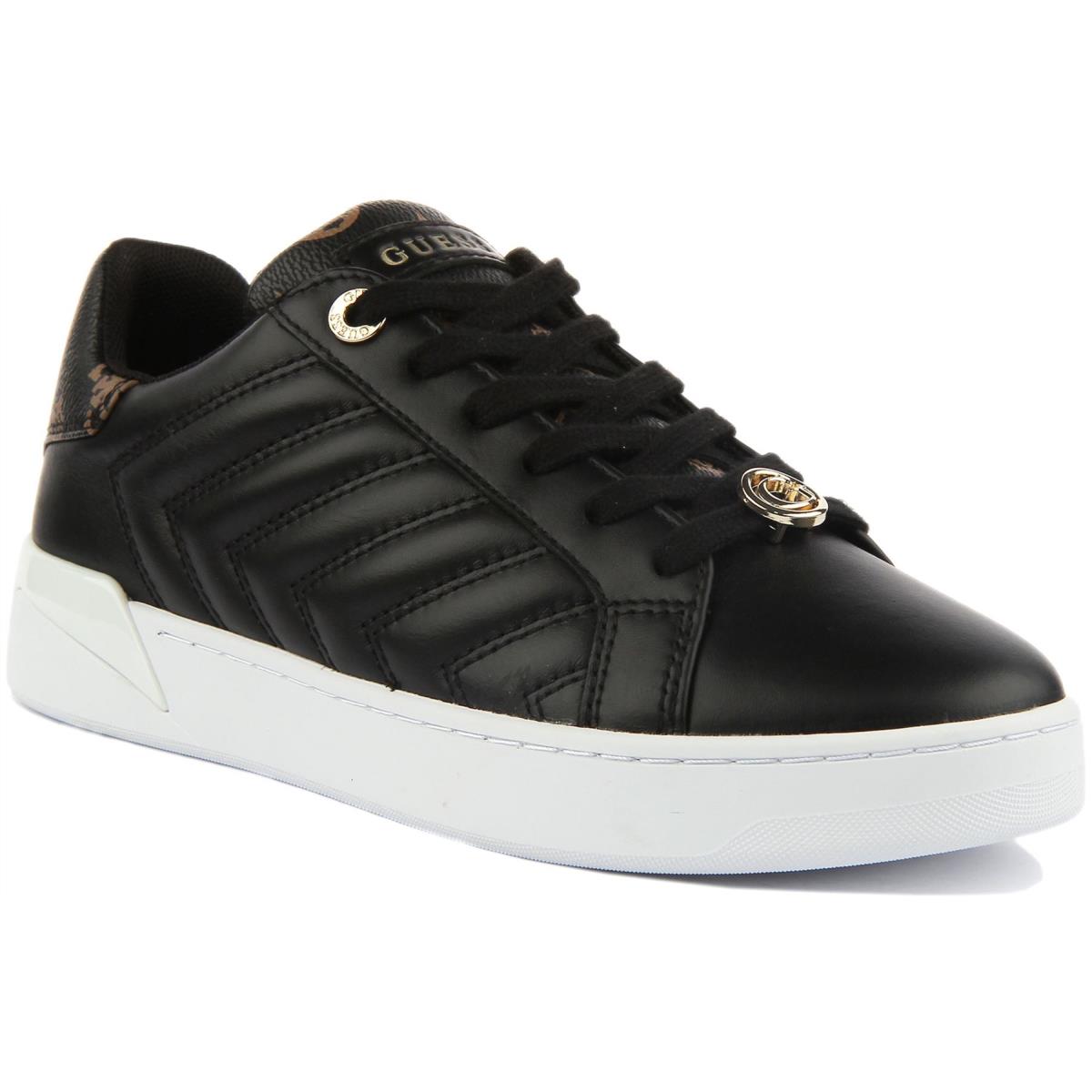 Guess Womens FL7RACELE12 Racheel Leather Trainers In Black Size US 4 - 9