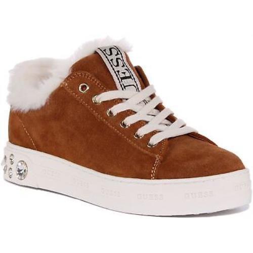 Guess Fl8Rv6Sue12 Rivet Womens Lace Up Stylish Sneakers In Tan Size US 5 - 11