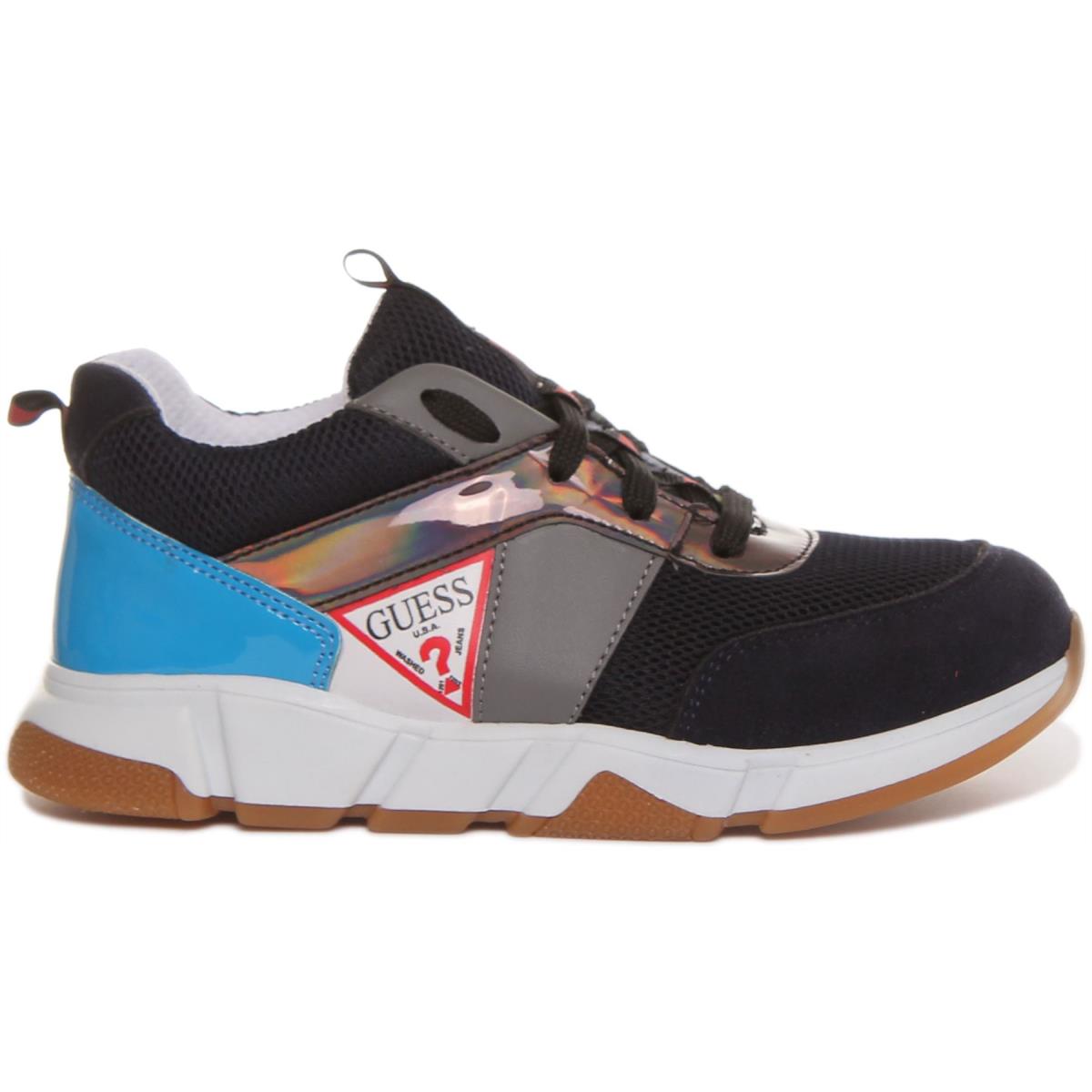 Guess Ricky Lace up Kids Running Influenced Trainer Black Blue Size US 8 - 2