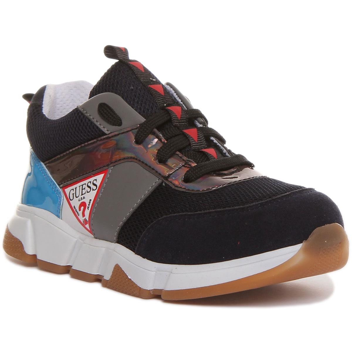 Guess Ricky Lace up Kids Running Influenced Trainer Black Blue Size US 8 - 2 BLACK BLUE