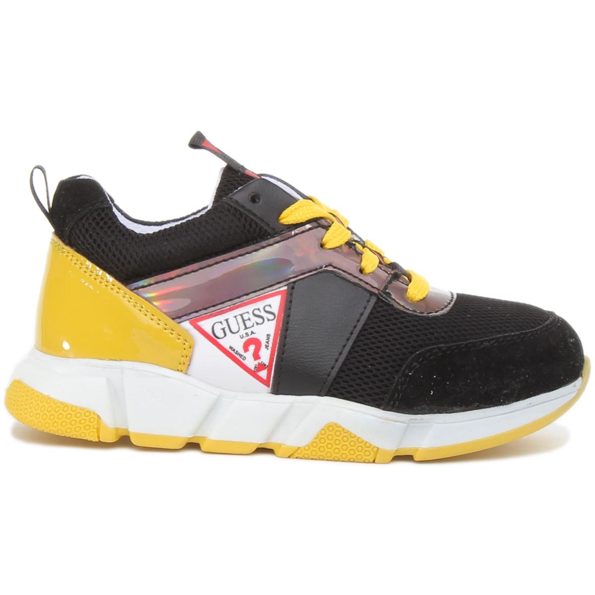 Guess Ricky Lace up Kids Running Influenced Trainer Black Yellow Size US 8 - 2