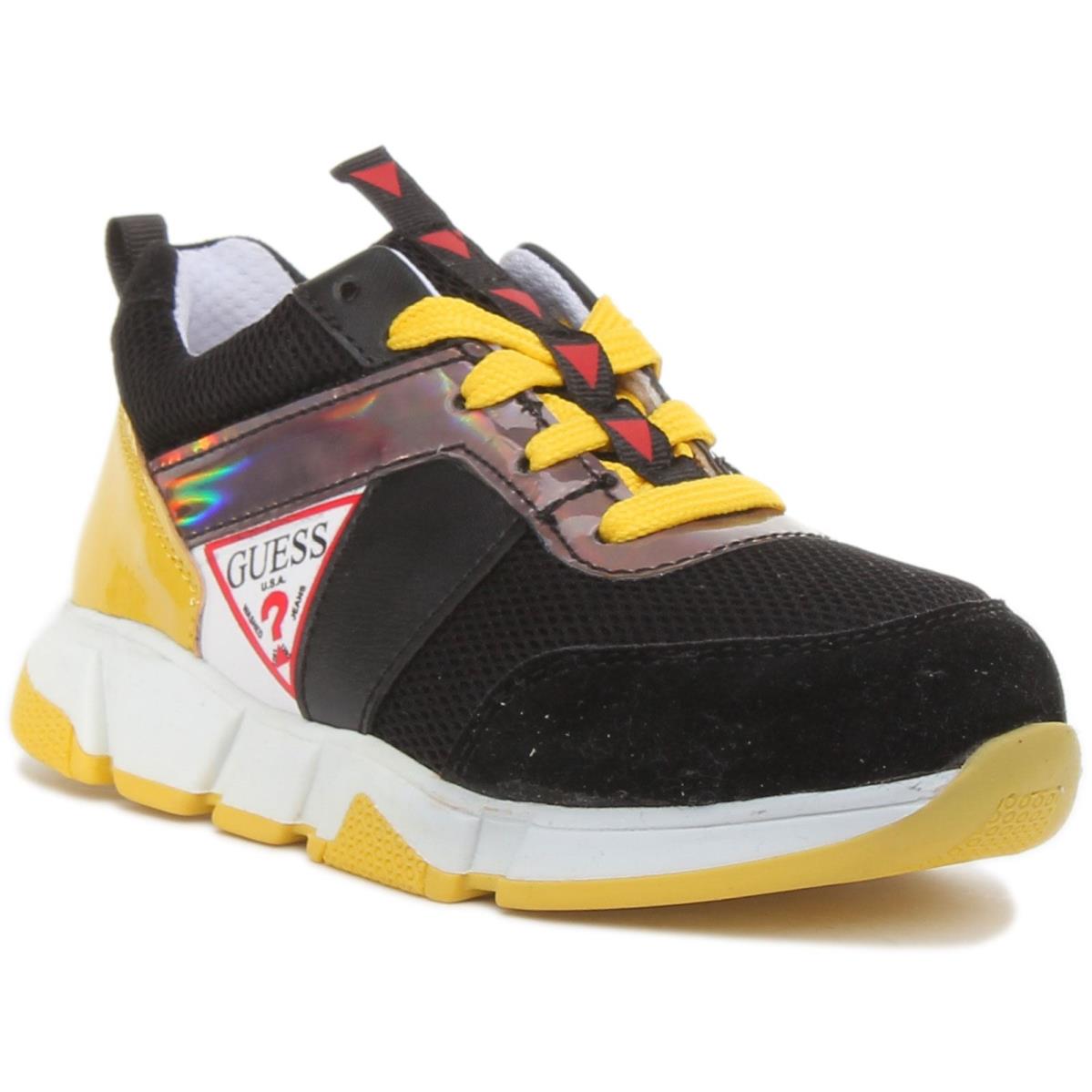 Guess Ricky Lace up Kids Running Influenced Trainer Black Yellow Size US 8 - 2 BLACK YELLOW