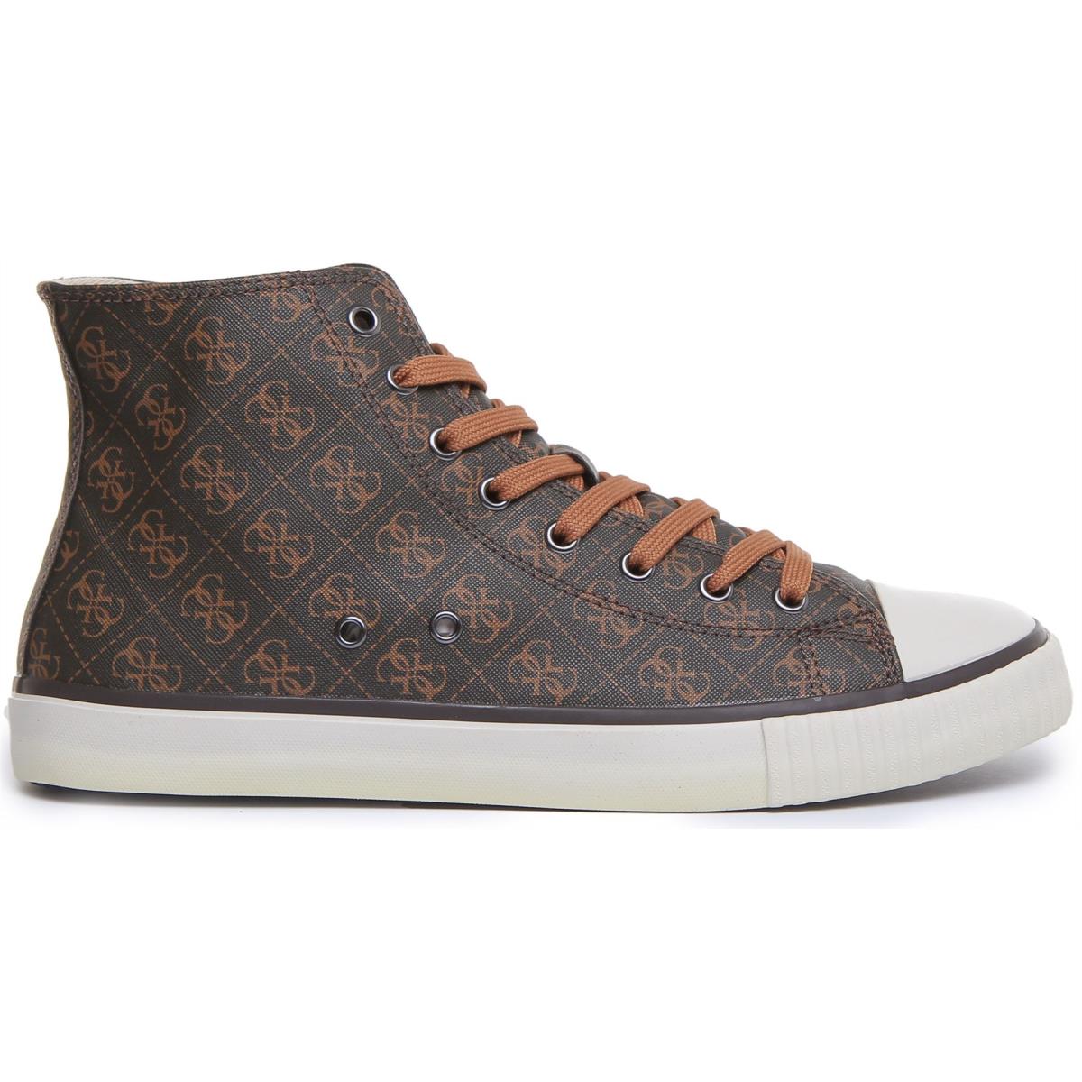 Guess Ederle Hi Lace up 4G Logo Print Trainer Brown Beige Size US 7 - 13