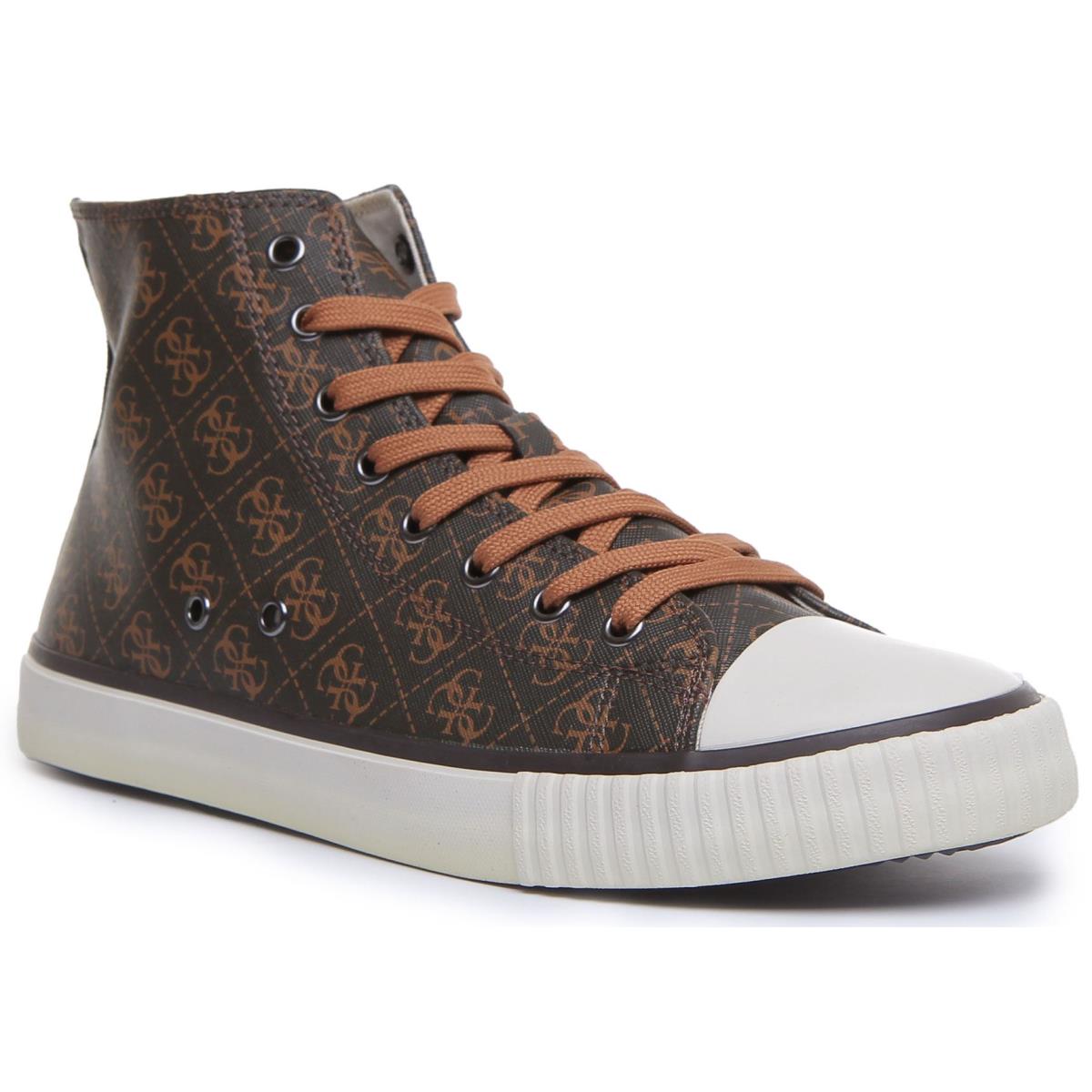 Guess Ederle Hi Lace up 4G Logo Print Trainer Brown Beige Size US 7 - 13 BROWN BEIGE