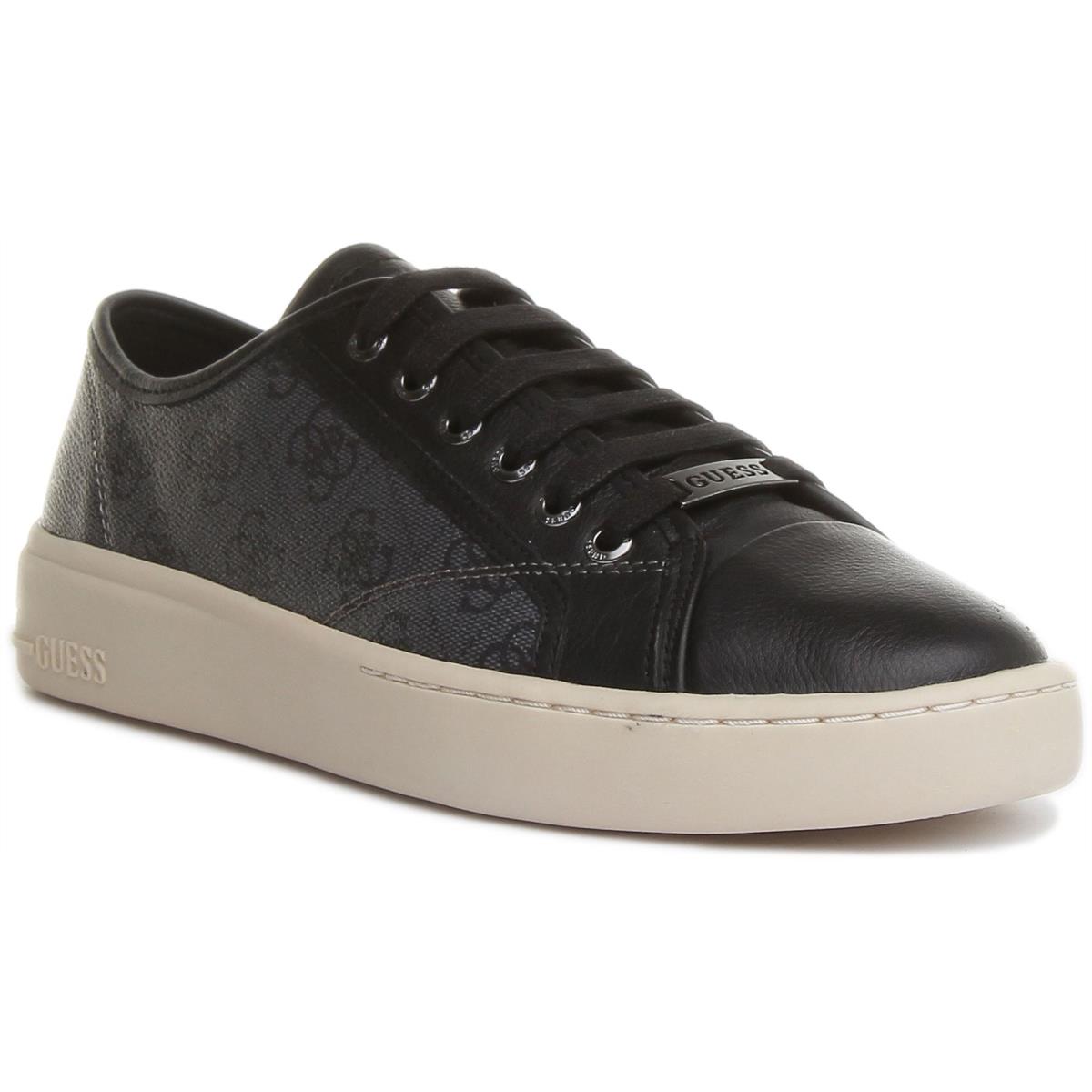 Guess Men Verona Leather Low Lace Up Sneakers In Black Colour US 7.5 - 13 BLACK