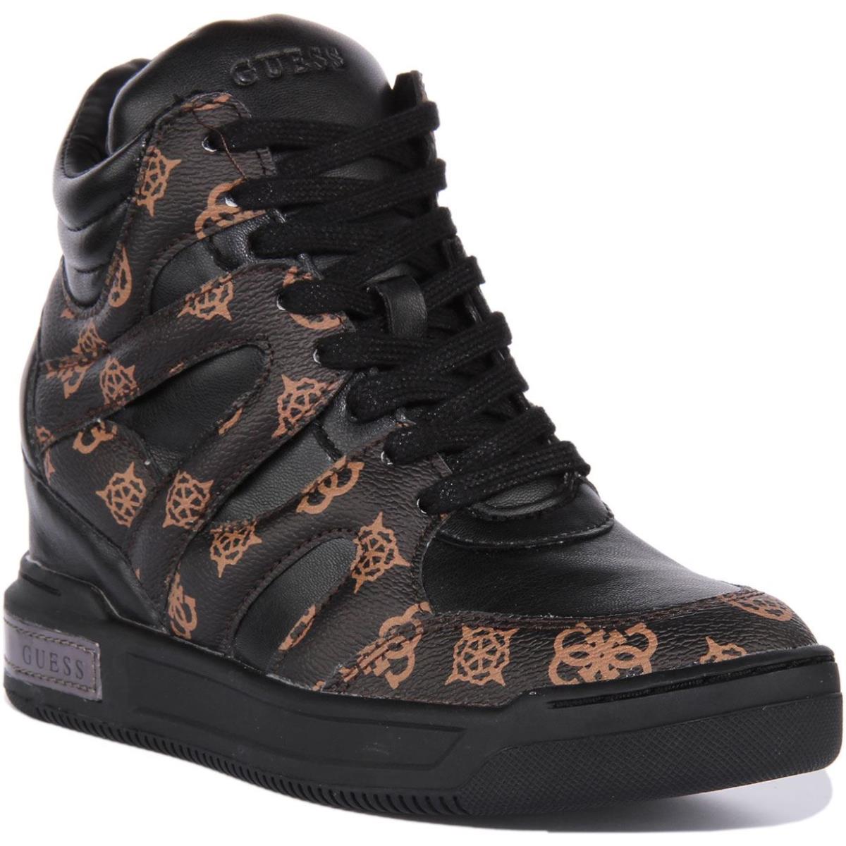 Guess Fl8Lissmf12 Lisa Women Lace Up Wedge Sneaker In Black Brown Size US 5 - 11 BLACK BROWN