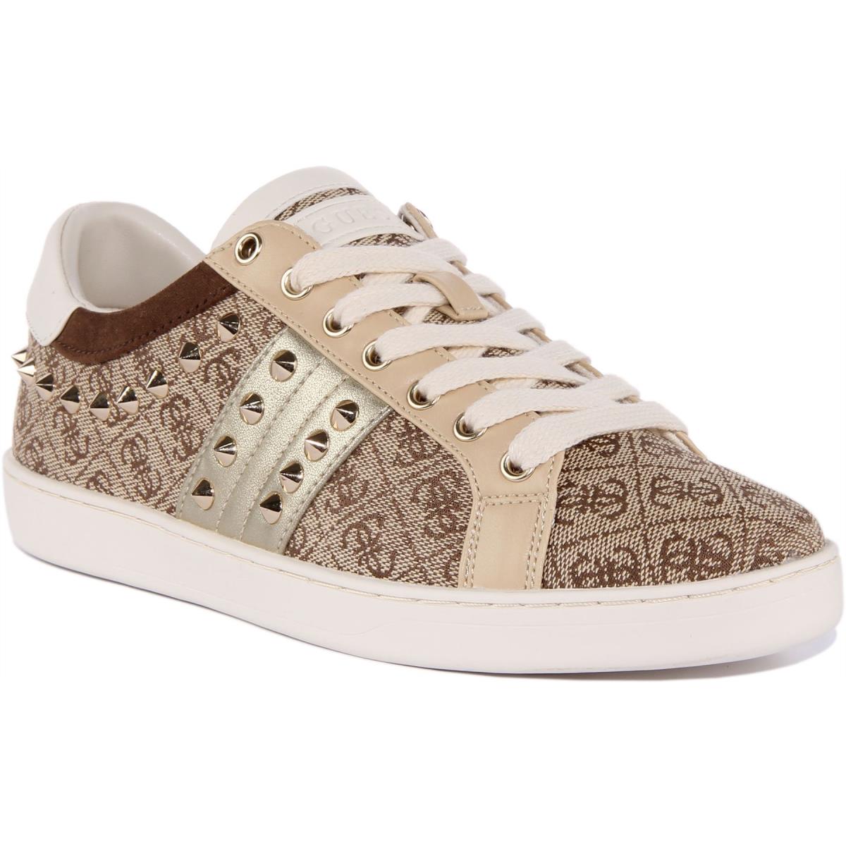 Guess Raelin Fl7Rl3Fal12 Womens Lace Up Studded Sneakers In Beige Size US 5 - 11