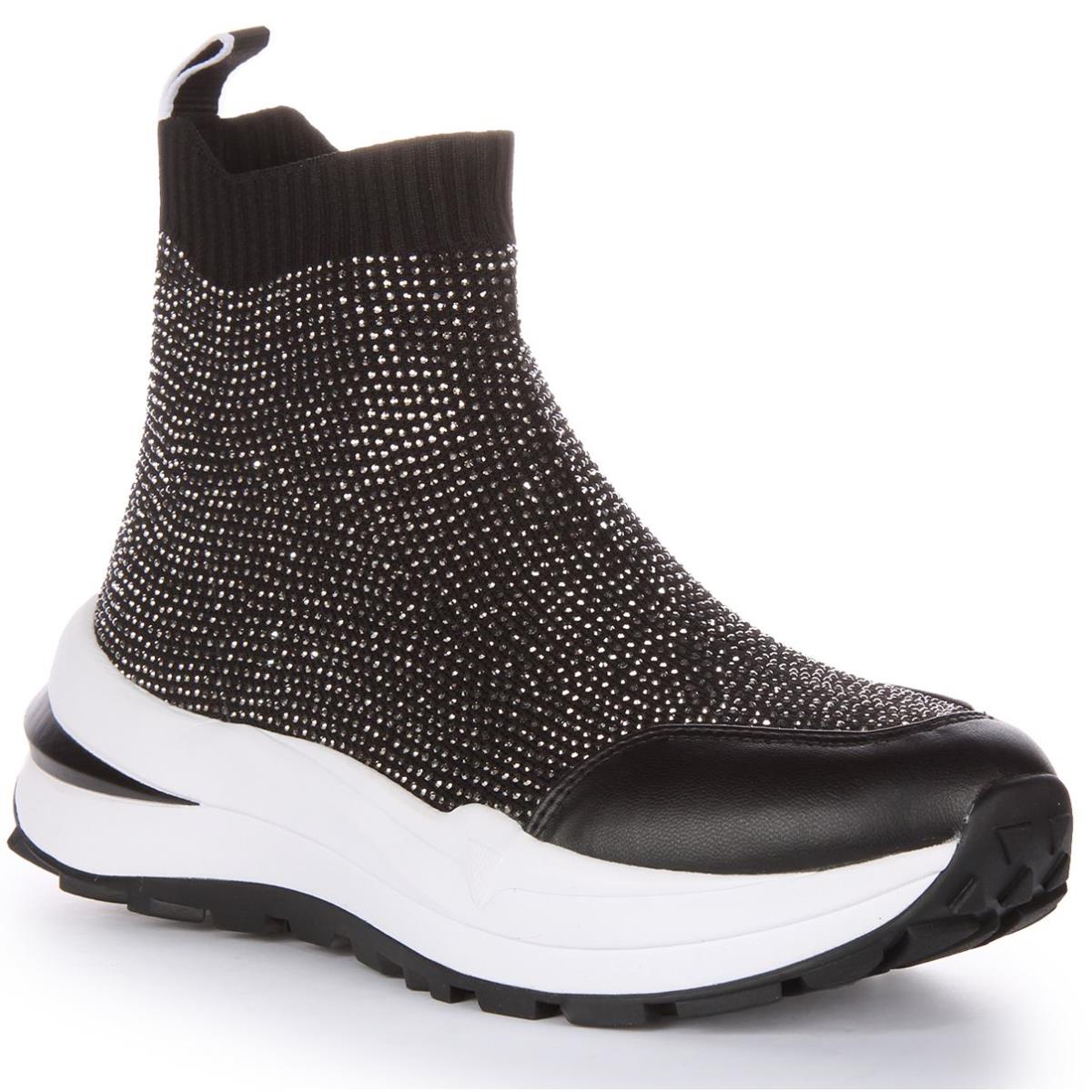 Guess Silver Kadly Knit Slip On Stones Hi Top Sneakers In Black Size US 5 - 10 BLACK SILVER