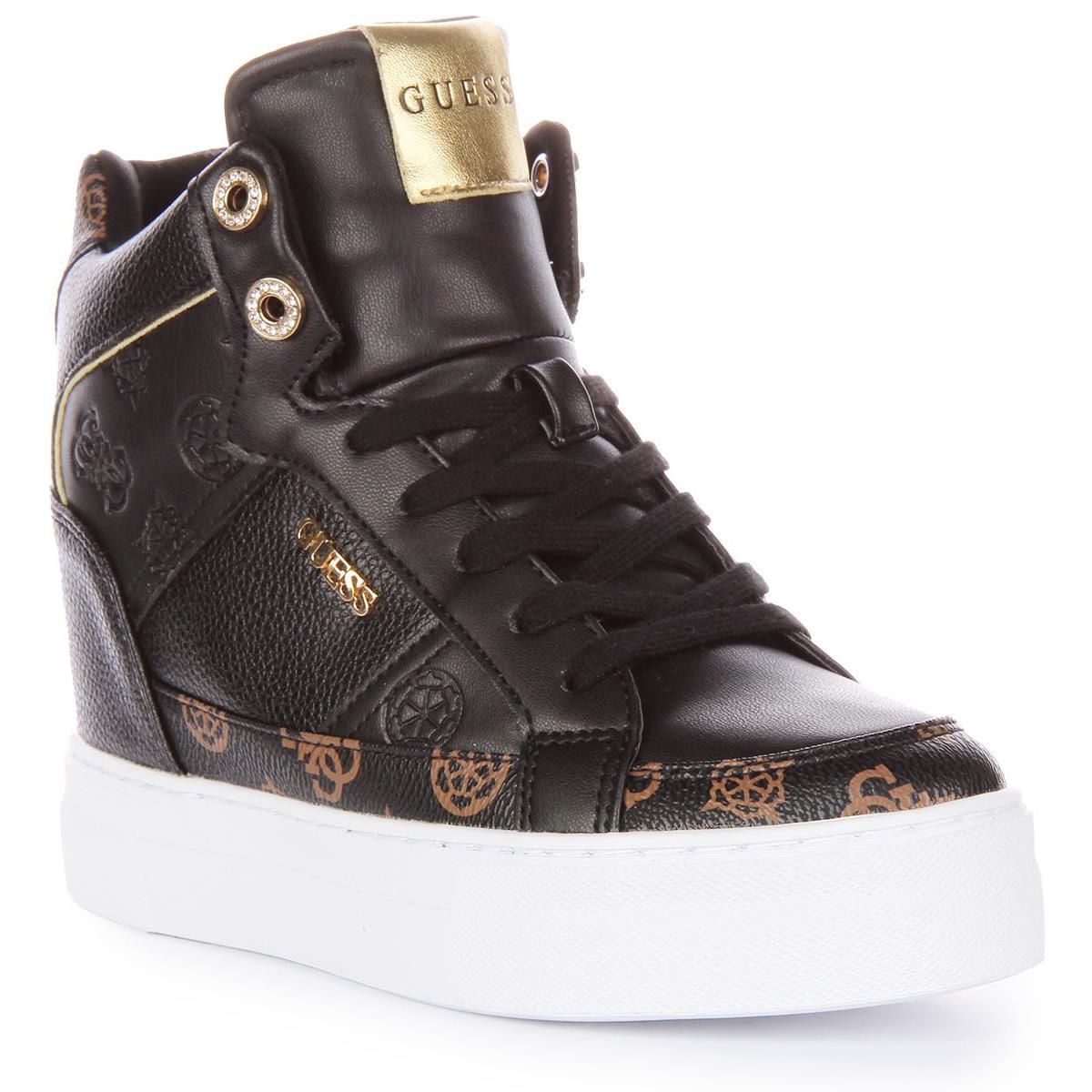 Guess Fridan 4G Peony Logo Wedge Sneakers In Black Brown Size US 5 - 10 BLACK BROWN