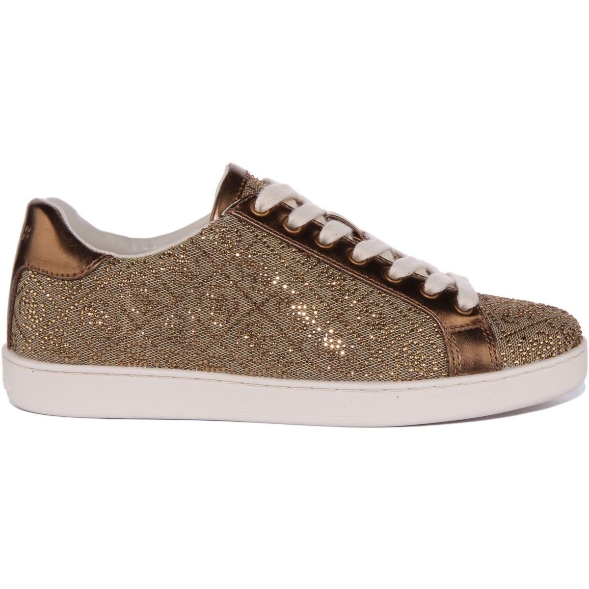 Guess Rosalia Fl7Rs2Fal12 Womens Rhinestone Sneakers In Beige Size US 5 - 11