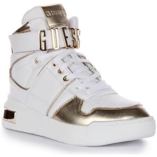 Guess Corten Logo Hi-top Shine Sneakers In White Gold Size US 5 - 10