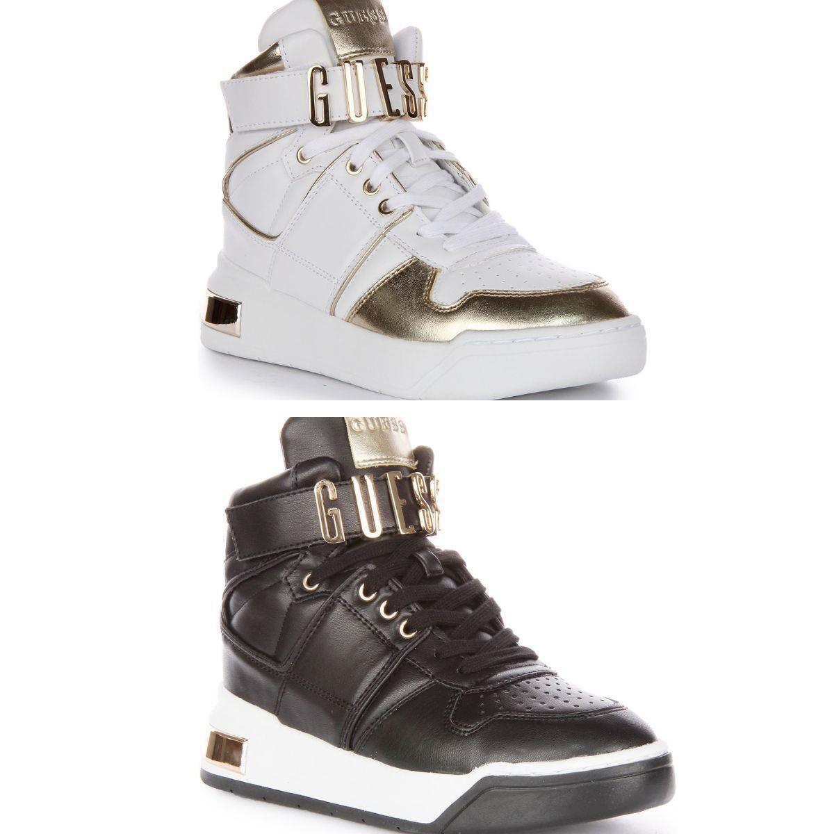 Guess Corten Logo Hi-top Shine Sneakers In White Gold Size US 5 - 10 WHITE GOLD