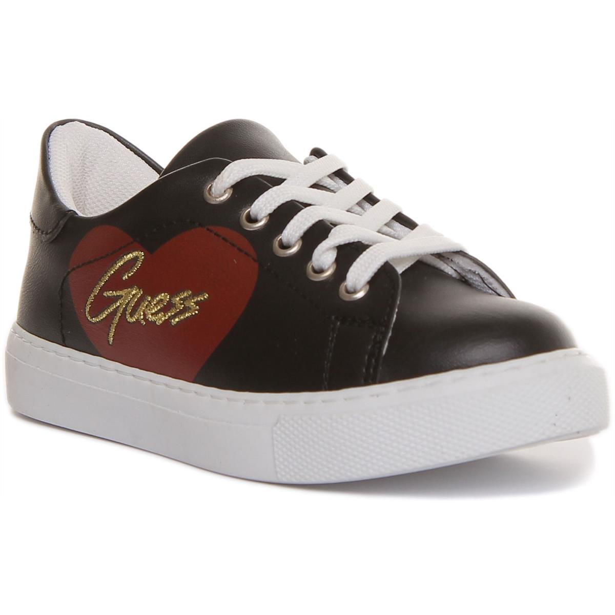 Guess Fi5ellele12 Ellie Girls Lace Up Heart Print Sneaker In White Size US 10 -3 BLACK