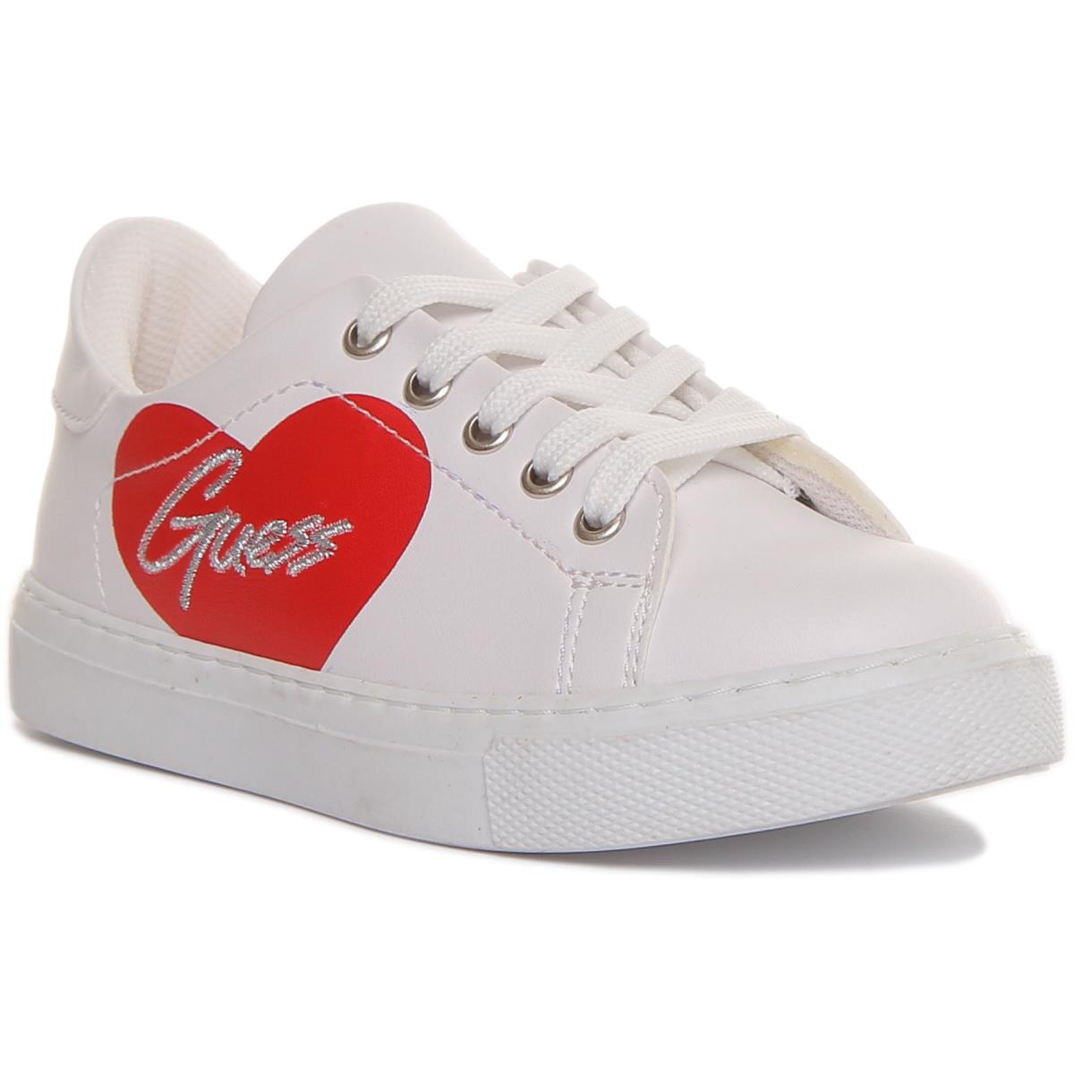 Guess Fi5ellele12 Ellie Girls Lace Up Heart Print Sneaker In White Size US 10 -3 WHITE