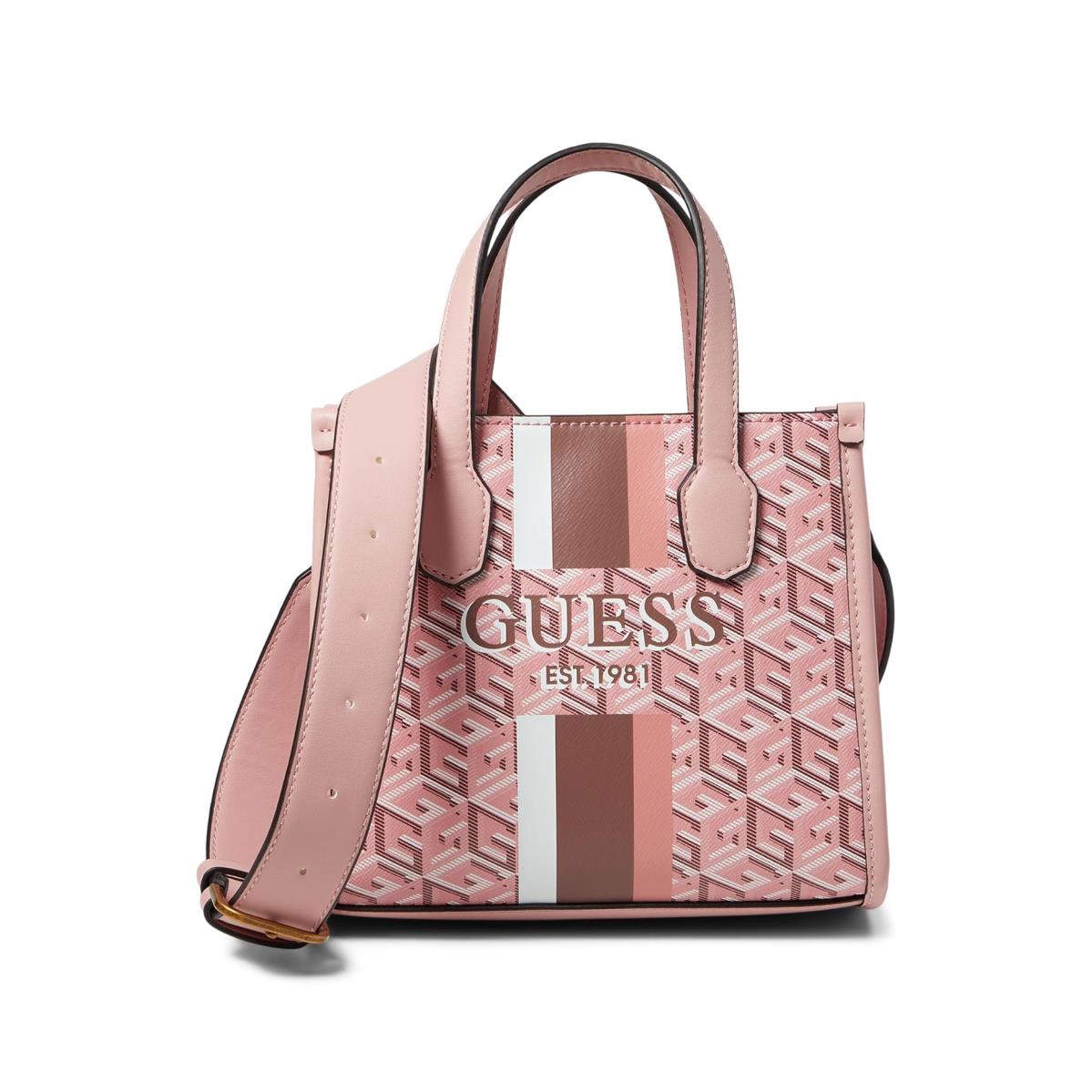 Woman`s Handbags Guess Silvana Double Compartment Mini Tote Apricot Rose Logo