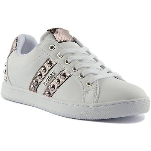 Guess Fl8Rsspel Rassta Womens Lace Up Studded Sneakers In White Size US 5 - 11