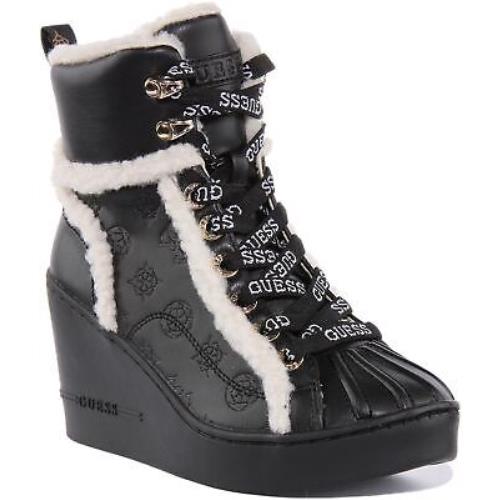 Guess Fl8Adnfal12 Adalen Womens Lace Up Wedge Sneakers In Black Size US 5 - 11