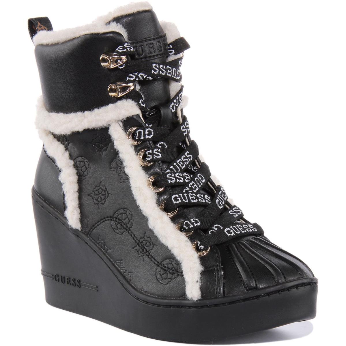 Guess Fl8Adnfal12 Adalen Womens Lace Up Wedge Sneakers In Black Size US 5 - 11 BLACK