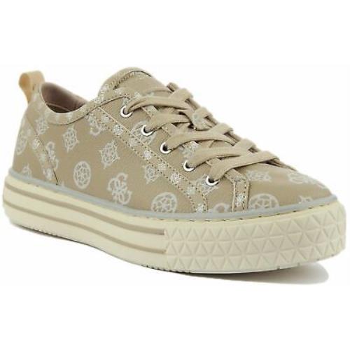 Guess Womens Peytin 4G Peony Logo Lace Up Trainers In Cream Size US 5 - 11