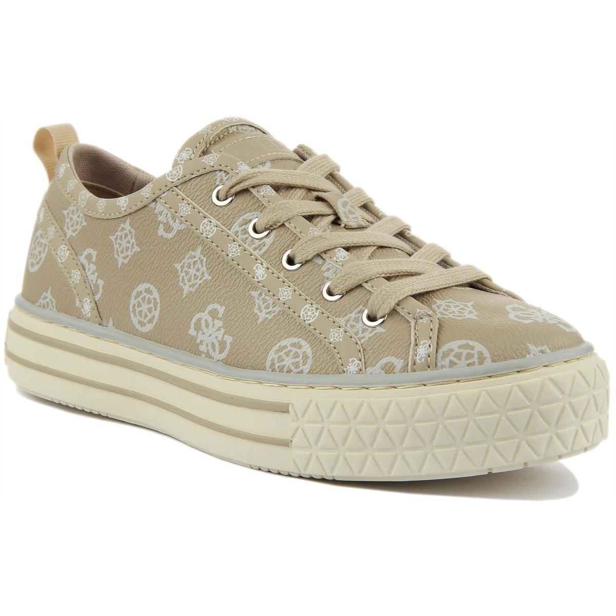 Guess Womens Peytin 4G Peony Logo Lace Up Trainers In Cream Size US 4 - 9 CREAM