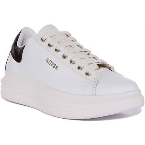 Guess Vibo Fl7Rnofal12 Womens Thick Sole Sneakers In White Brown Size US 5 - 11