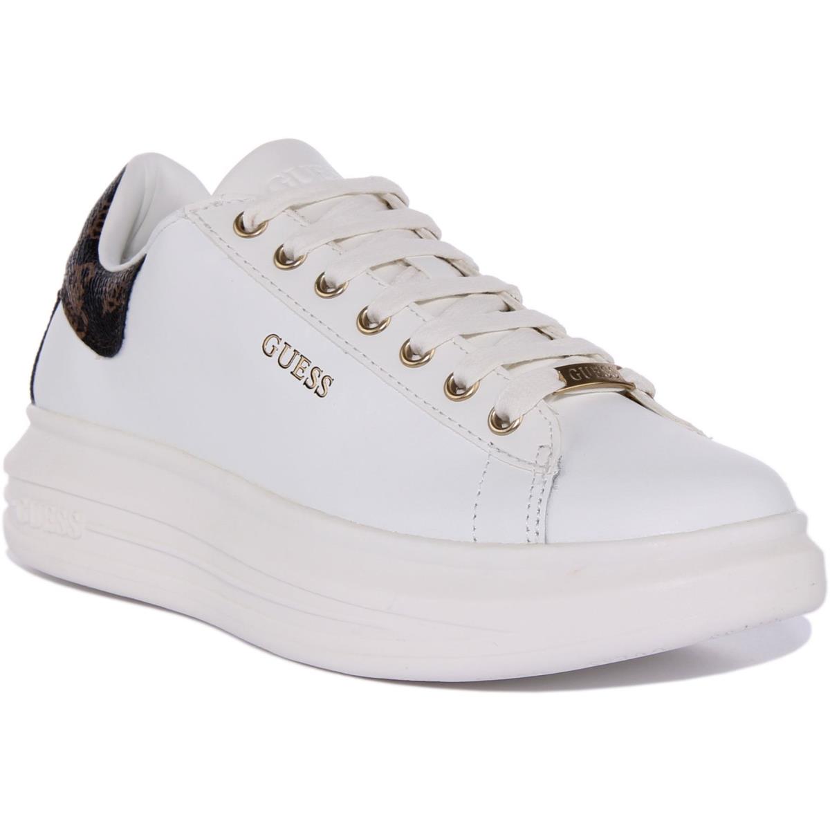 Guess Vibo Fl7Rnofal12 Womens Thick Sole Sneakers In White Brown Size US 5 - 11 WHITE BROWN