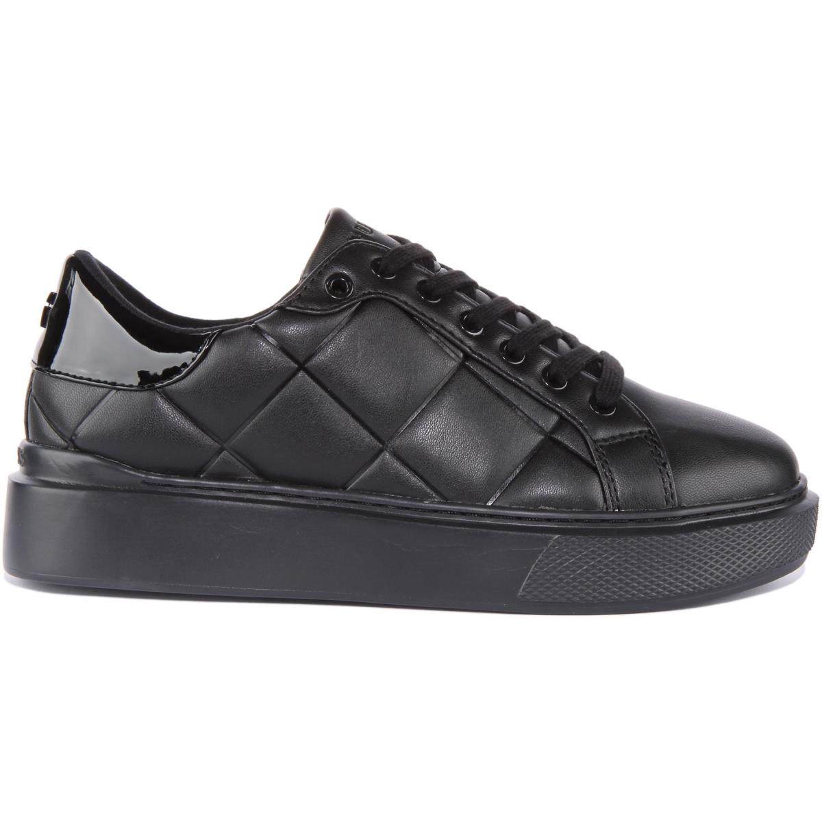 Guess Fl8Hilele12 Hilan Womens Lace Up Quilted Sneakers In Black Size US 5 - 11