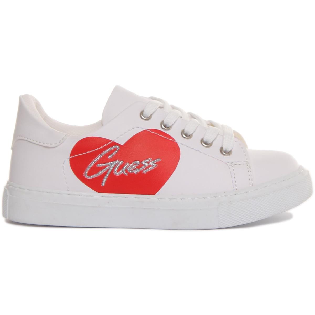 Guess Ellie Lace up Girls Kids Heart Print Trainer White Red Size US 8 - 2