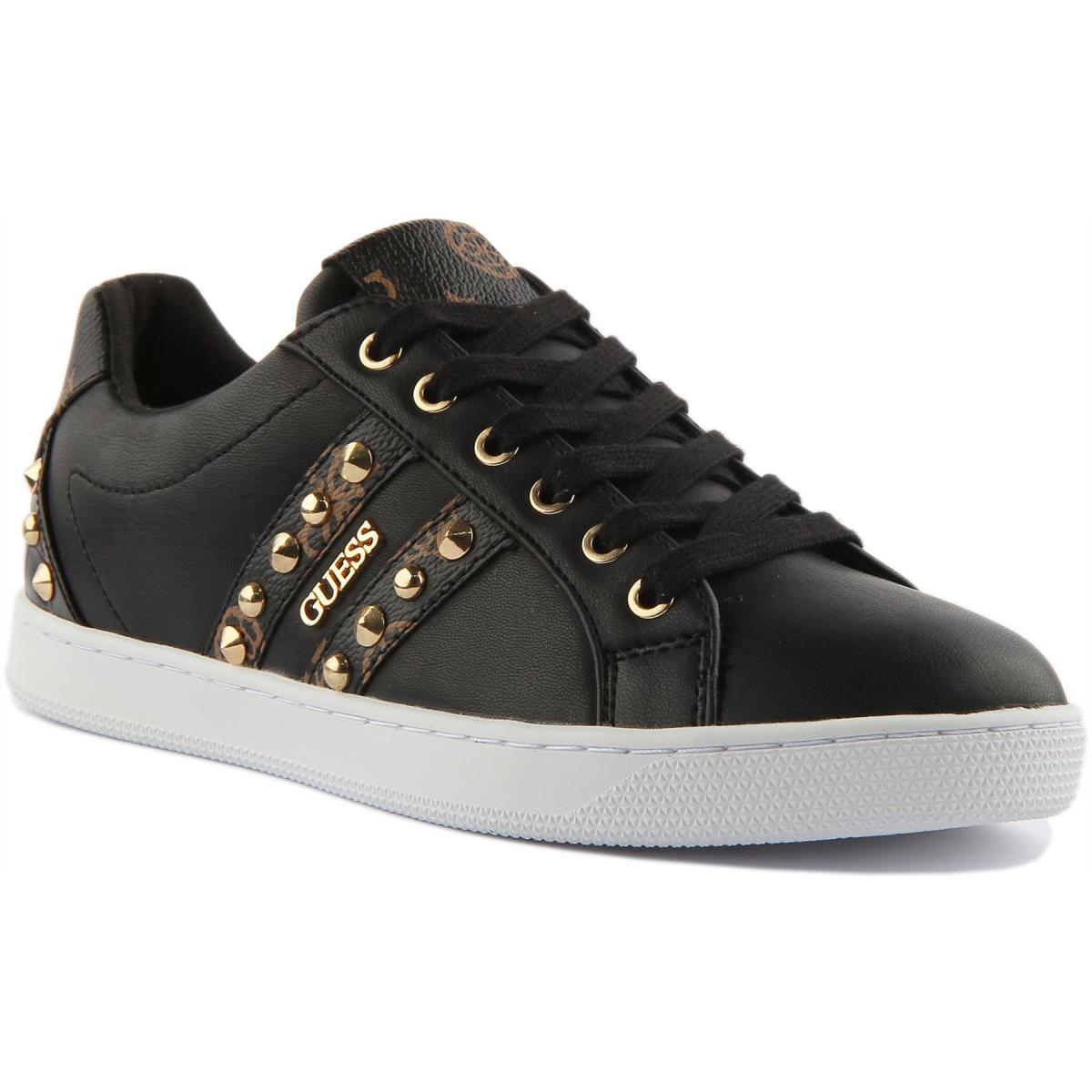 Guess Fl8Rssele12 Rassta Womens Lace Up Gold Studs Sneaker Size US 5 - 11 BLACK BROWN