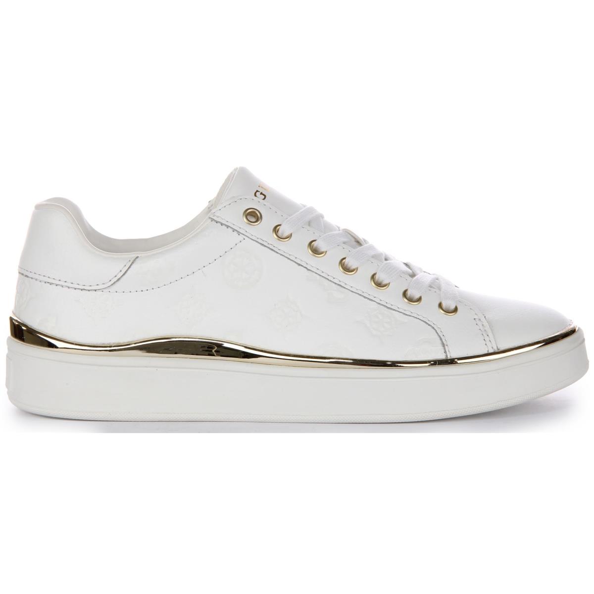 Guess Bonny Peony Logo Real Leather Sneaker In White US 5 - 10