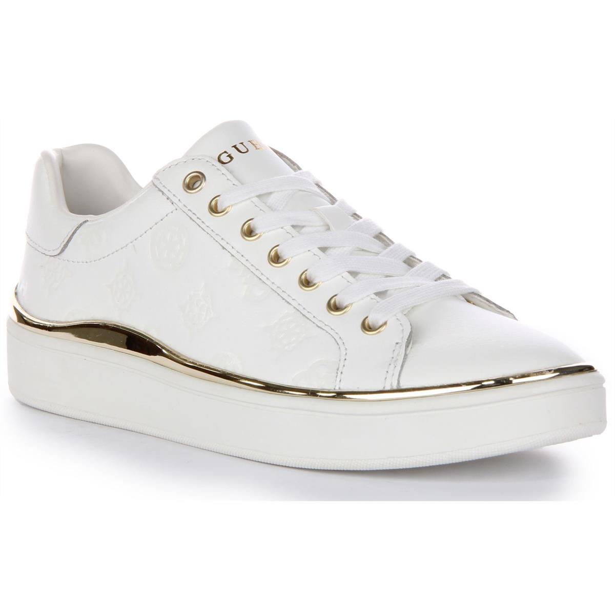 Guess Bonny Peony Logo Real Leather Sneaker In White US 5 - 11 WHITE