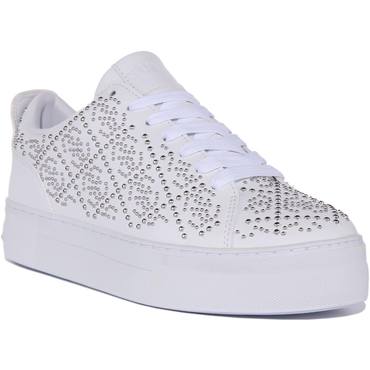 Guess Fl5Ga7Ele12 Giaa Womens Lace Up Low Sneaker In White Silver Size US 5 - 11 WHITE SILVER