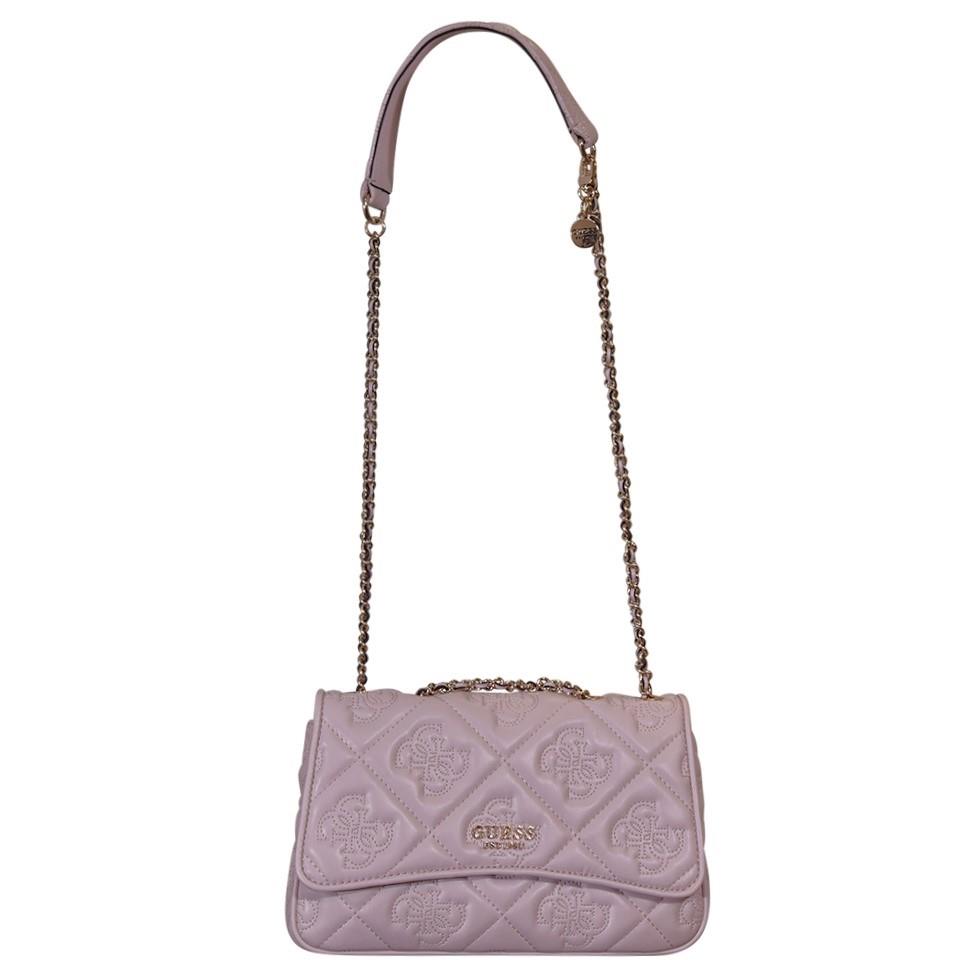 Guess Marieke Women`s Handbag Light Beige Logo/Gold Details