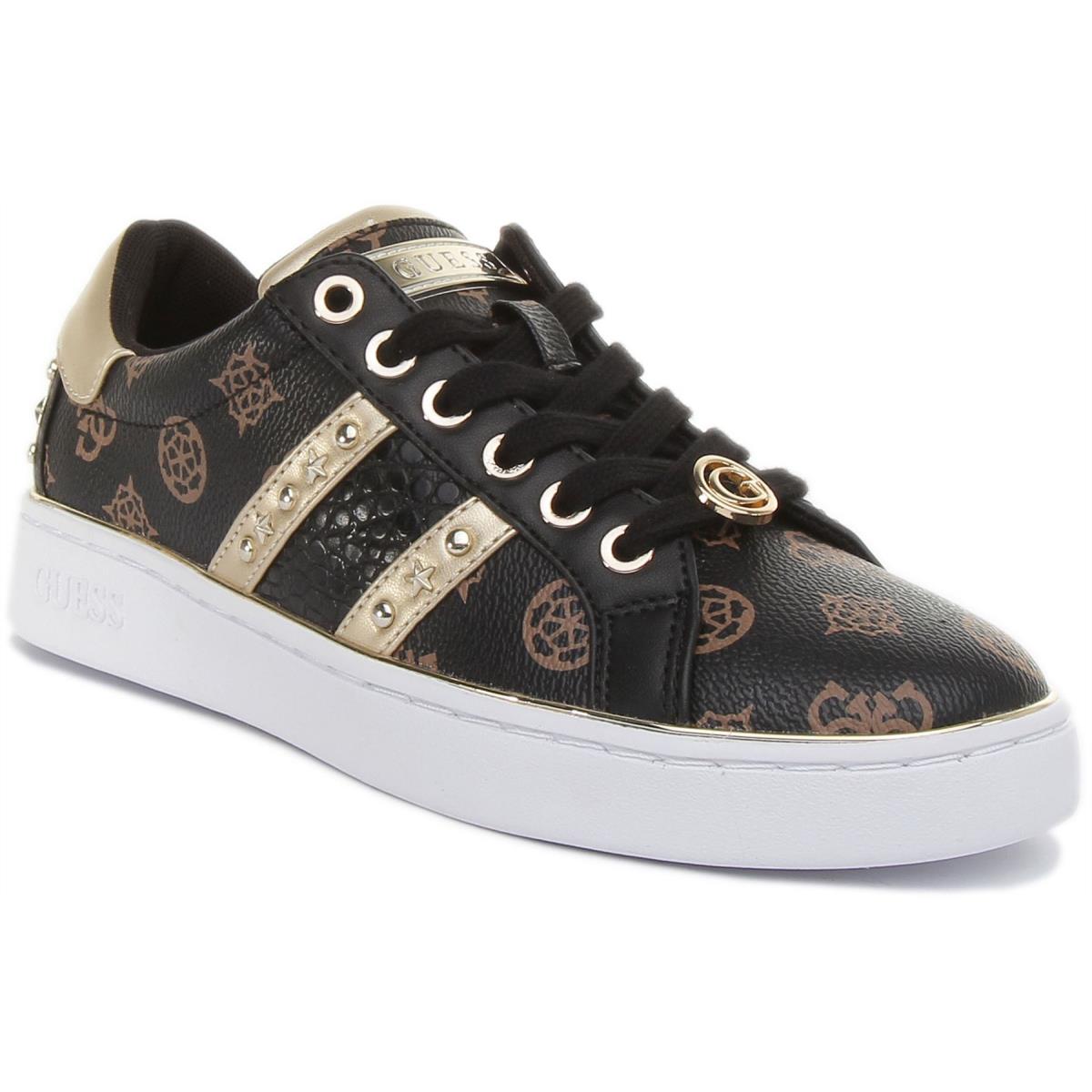 Guess Womens Bevlee Lace Up Trainers In Black Gold Colour Size US 4 - 9 BLACK GOLD
