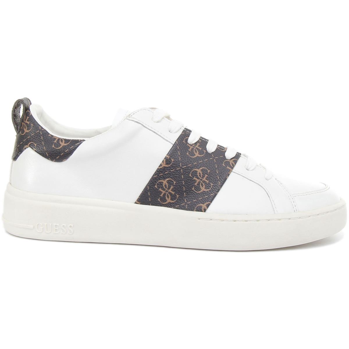 Guess Men Verona Leather Low Sneakers In White Brown Colour US 7 - 13