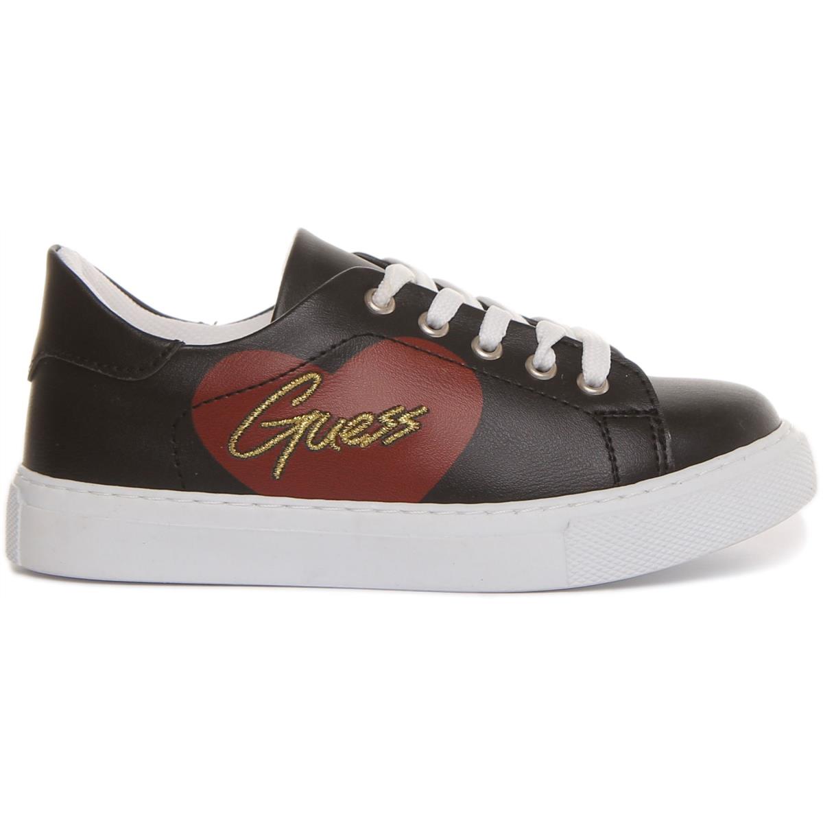 Guess Ellie Lace up Girls Kids Heart Print Trainer Black Red Size US 8 - 2