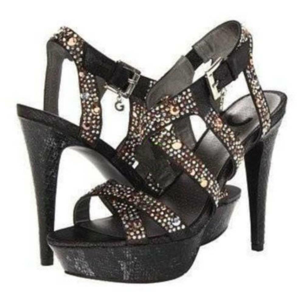 Womens Heels High Platform Pewter Guess Nadia Studded Sandals Shoes $100-size 9